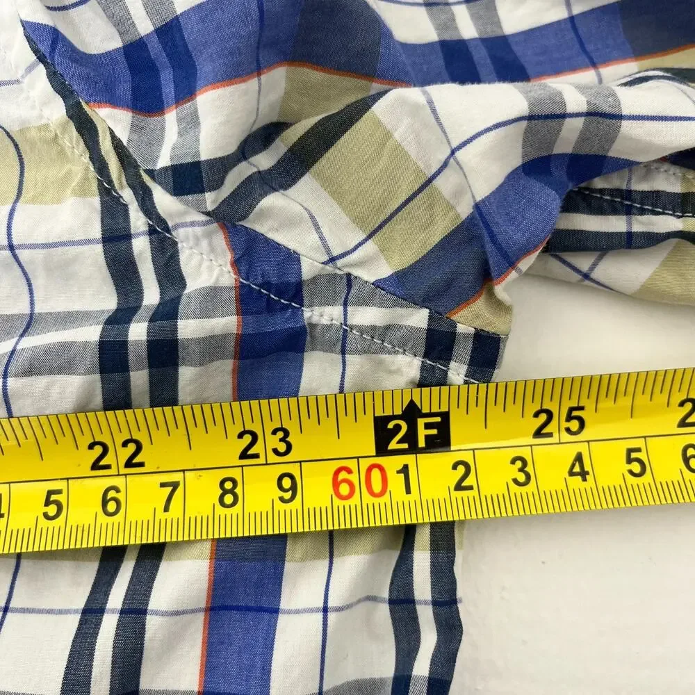 Banana Republic Mens XL Button Up Shirt White Blue Plaid Tailored Slim‎ Fit